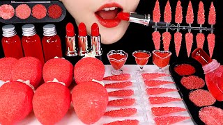 RED FOOD ASMR HONEY JELLY EDIBLE NAILS EDIBLE EYE SHADOW EDIBLE LIPSTICK MARSHMALLOW ASMR [upl. by Ahsienel932]