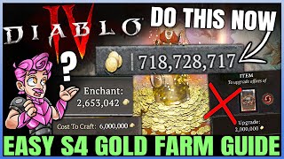 Diablo 4  How to Get Farm LOTS of Gold Easy Fast in Season 4  Masterworking Enchanting Gold Guide [upl. by Torray]