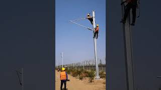 Installation process of support frame for contact grid of electrified railway [upl. by Eerised]