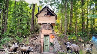 Building a wooden fortress Survival among the wild boars [upl. by Garrison]