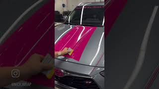 Quick pink knifeless tape hood graphic carwrap vinylwrap toyota [upl. by Cyndy]