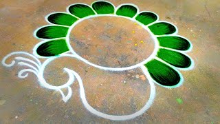 Diwali rangoli designsbeautiful peacockrangolidiwali 2024 diyamuggululatest deepavalicolourkolam [upl. by Mil]