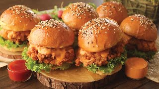 Juicy Zinger Burger with Homemade Burger Buns 😍 Recipe By Chef Hafsa [upl. by Grim]