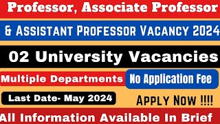 Assistant Professor Vacancy 2024  02 University Vacancies  Associate Professor  Professor job [upl. by Kraska]