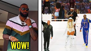 Celebrities REACT to The Best Super Bowl Halftime Show Kanye West Lebron James James Harden [upl. by Elleuqram79]