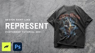 How To Design Shirts Like REPRESENT  Photoshop Streetwear Tutorial FREE DOWNLOAD 2021 [upl. by Luna]