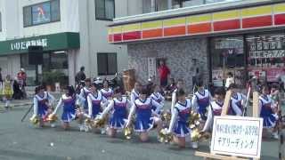 熊本城マラソン2014 熊本信愛女学院チアリーディング＆吹奏楽 （新土河原 応援動画） [upl. by Stanfill]