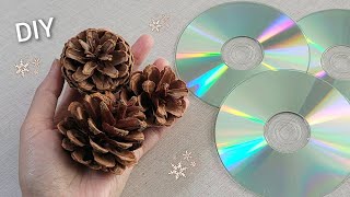 VERY Beautiful Christmas decoration idea with Old cd and pine cone  Genius recycle idea DIY hacks [upl. by Ahsuoj]