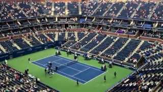 US Open Tennis Zamboni Machine Crew Dry Up Courts After Rain [upl. by Yecam]