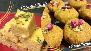 ChanaJwar Peda  Nariyal Barfi  2 Dessert Recipes  नारियल की बर्फी  चनेज्वार के पेड़े  sautéed [upl. by Nahama]