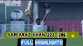 Sarfaraz Khan 222 286 Batting Highlights  ZR Irani Cup 2024 Mumbai Vs Rest Of India [upl. by Enavi416]