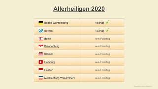 Allerheiligen 2020  Datum  Feiertage Deutschland 2020 [upl. by Jedd]