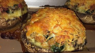 How to Make Stuffed Portobello Mushrooms BaconOnions Spinach and Cheese [upl. by Atis]