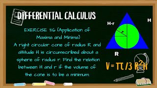 Differential Calculus Feliciano and Uy Exercise 36Maxima and MinimaCone in a Sphere [upl. by Ttevi823]