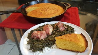 How to cook Mustard Greens with Cast Iron Skillet cornbread from scratch [upl. by Nalyk590]