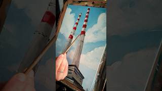 Oil painting landscape practice The Poolbeg chimneys in Dublin [upl. by Yna772]