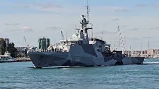 HMS Medway P223 sailing out of Portsmouth harbour 1692024 [upl. by Lulu792]