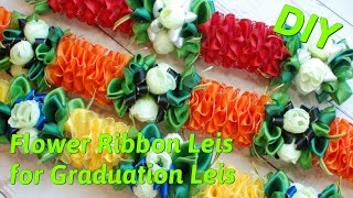 How To Make Easy Flower Ribbon Lei with Schools Colors for Graduation Lei [upl. by Leone]