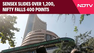 Sensex Today  Sensex Slides Over 1200 Nifty Falls 400 Points After Recession Fear In US [upl. by Auqinahc]