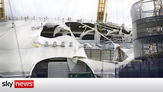 Storm Eunice Londons O2 arena roof ripped open [upl. by Annohsal]