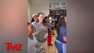 Angelina Jolie Does The Electric Slide At Daughter Zaharas College Event  TMZ LIVE [upl. by Stretch]