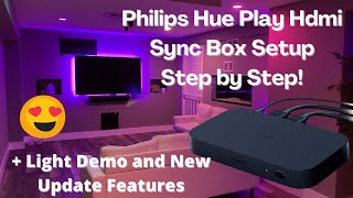 Philips Hue Play Hdmi Sync Box Setup Hue Sync App Light Demo Google Assistant and Tv Remote Setup [upl. by Enelec]