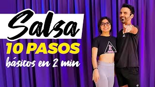 10 pasos básicos de salsa en 2 minutos ¿Bailas salsa ¡Inténtalos con tu pareja [upl. by Martinson]