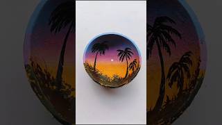 Coconut shell sunset painting 🫢I cant believe 😲 hehe  isnt beautifuldiy painting easy art [upl. by Aicekal577]