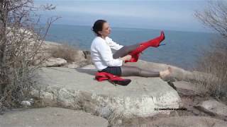 Elena  rote Stiefel am Strand red high boots at the beach  0140 [upl. by Richey]