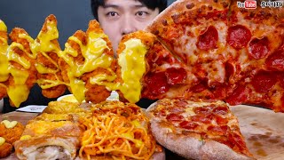 ASMR PAPAJHONS PEPPERONI PIZZA amp CHICKEN TENDER amp ROSE PASTA 파파존스 페퍼로니피자 amp 치킨스트립 amp 불고기베이크 먹방 MUKBANG [upl. by Care]