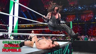 The Undertaker spoils Rusev Day with a vicious leg drop on the apron Greatest Royal Rumble [upl. by Auqenahs]