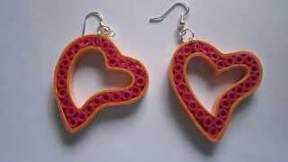 Handmade Jewelry  Paper Quilling Heart Earrings Not Tutorial [upl. by Skricki]