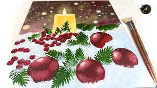 Christmas Candle and Ornaments Painting  Acrylic Painting  Step by step [upl. by Giustino]