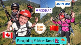 Paragliding Pokhara Nepal SarangkotHappy Passengers Enjoying Flying🪂🇳🇵 [upl. by Wilkie]