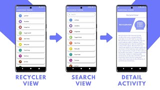 RecyclerView with SearchView and Detailed Activity in Android Studio using Kotlin  Source Code [upl. by Aiclid]