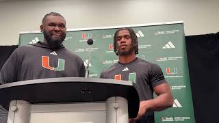 Miami Hurricanes OL Jalen Rivers and RB Jordan Lyle postWake Forest [upl. by Elawalo]