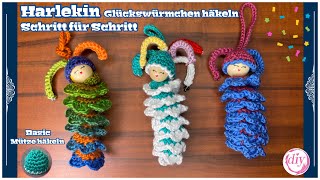 Harlekin Glückswürmchen häkeln  Schritt für Schritt  Mütze häkeln Zapfenwürmchen  Sorgenwürmchen [upl. by Euv61]