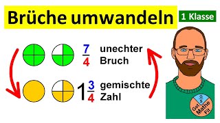 Brüche umwandeln  unechter Bruch in eine gemischte Zahl umwandeln  typische Aufgaben [upl. by Mattah]