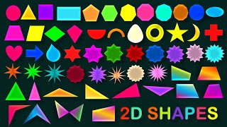 2D Shape Names  50 Two Dimensional Shape Names  Geometrical and Other Shapes Vocabulary [upl. by Noryd]