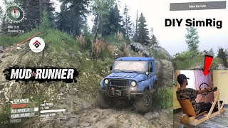 Spintires Mudrunner LandRover DEFENDER Hill Climb  DIY FFB Steering wheel  Homemade Sim Racing Rig [upl. by Thomajan]