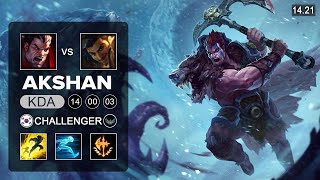 Darius vs Akshan Top  EUW Challenger  Patch 1421 Season 14 [upl. by Oenire]