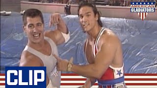 Great Sportsmanship Between Gladiator Nitro And This Contender  American Gladiators [upl. by Plank]