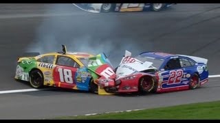 Busch and Logano crash at Kansas [upl. by Hgielrac]