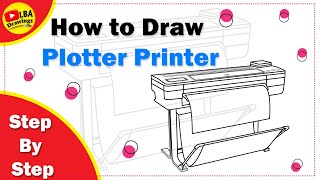 Plotter Printer Drawing  How to draw Plotter Printer  LBADrawings [upl. by Newra]