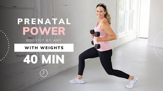 40Minute Prenatal Power  Home Workout with Weights for any Trimester [upl. by Nellda]