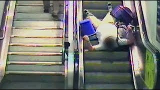 Network Rail Releases Cautionary CCTV Fotage Of People Falling Down Escalators [upl. by Syla949]