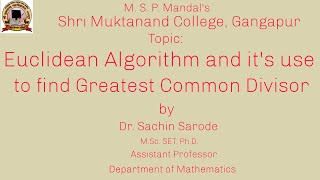 Euclidean Algorithm  how to find greatest common divisor  use of Euclidean Algorithm to find GCD [upl. by Ydissahc]