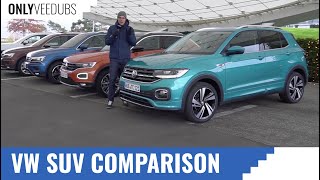 VW SUV comparison Touareg vs Tiguan vs TRoc vs TCross  OnlyVeeDubs VW reviews [upl. by Tay]