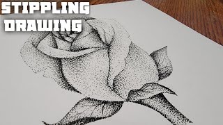 Stippling Drawing 66  How to Draw a Realistic Rose Using Dots Pencil Drawing Stippling Art [upl. by Iral]