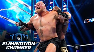 Brock Lesnar counters the Hurt Lock into an F5 WWE Elimination Chamber 2023 highlights [upl. by Oilejor]